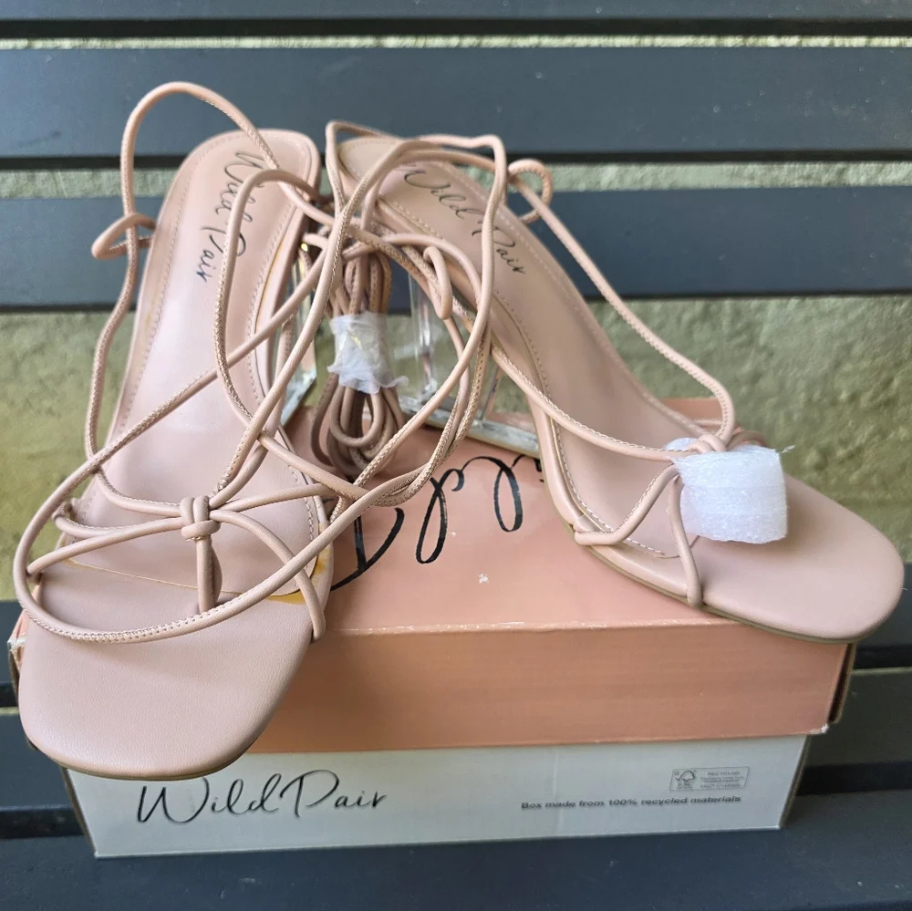 WILD PAIR Womens Nude Beige Santeago Square Toe Wedge‎ Heeled Thong Sandals 9.5